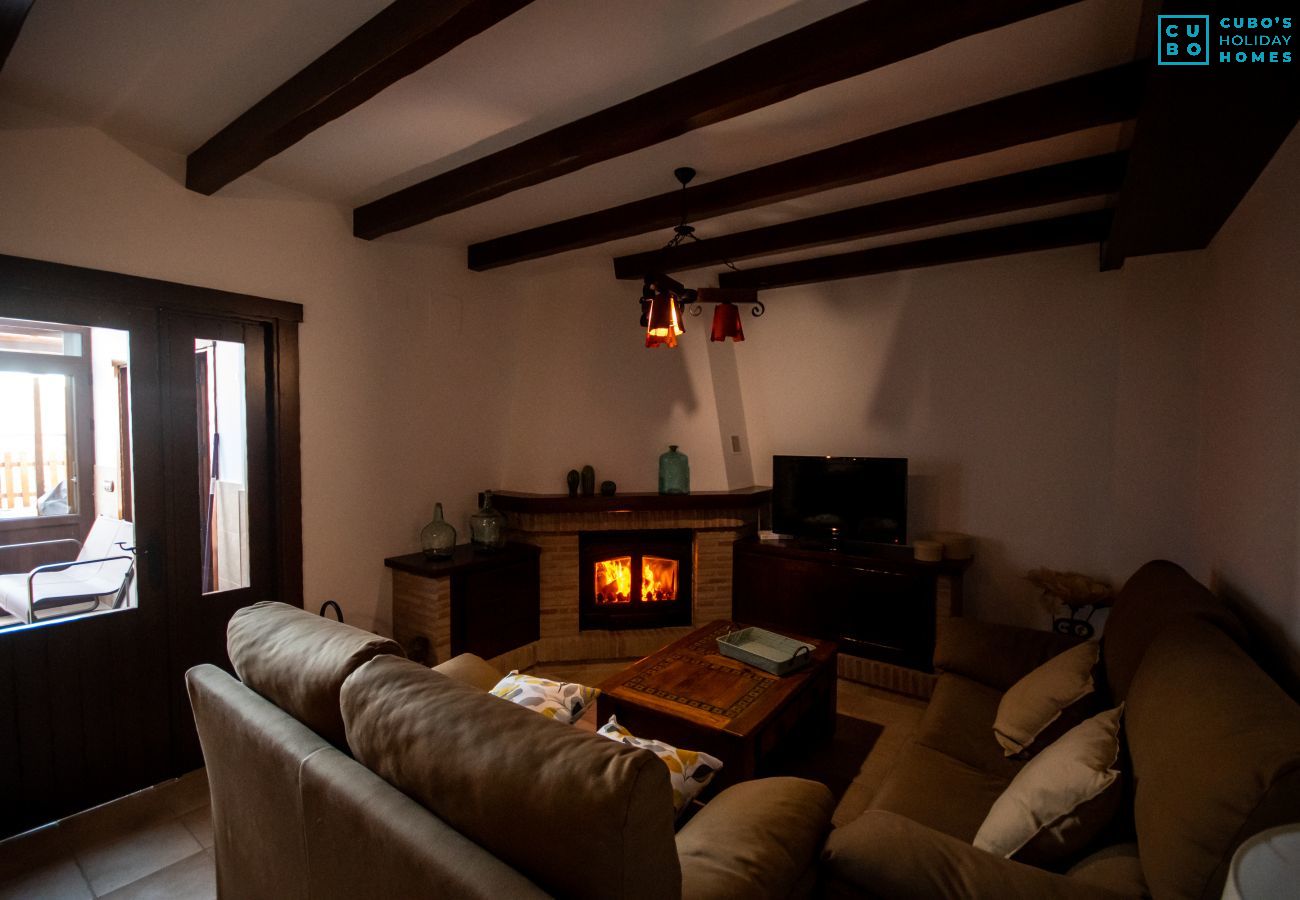 Salón con chimenea de esta casa de El Torcal