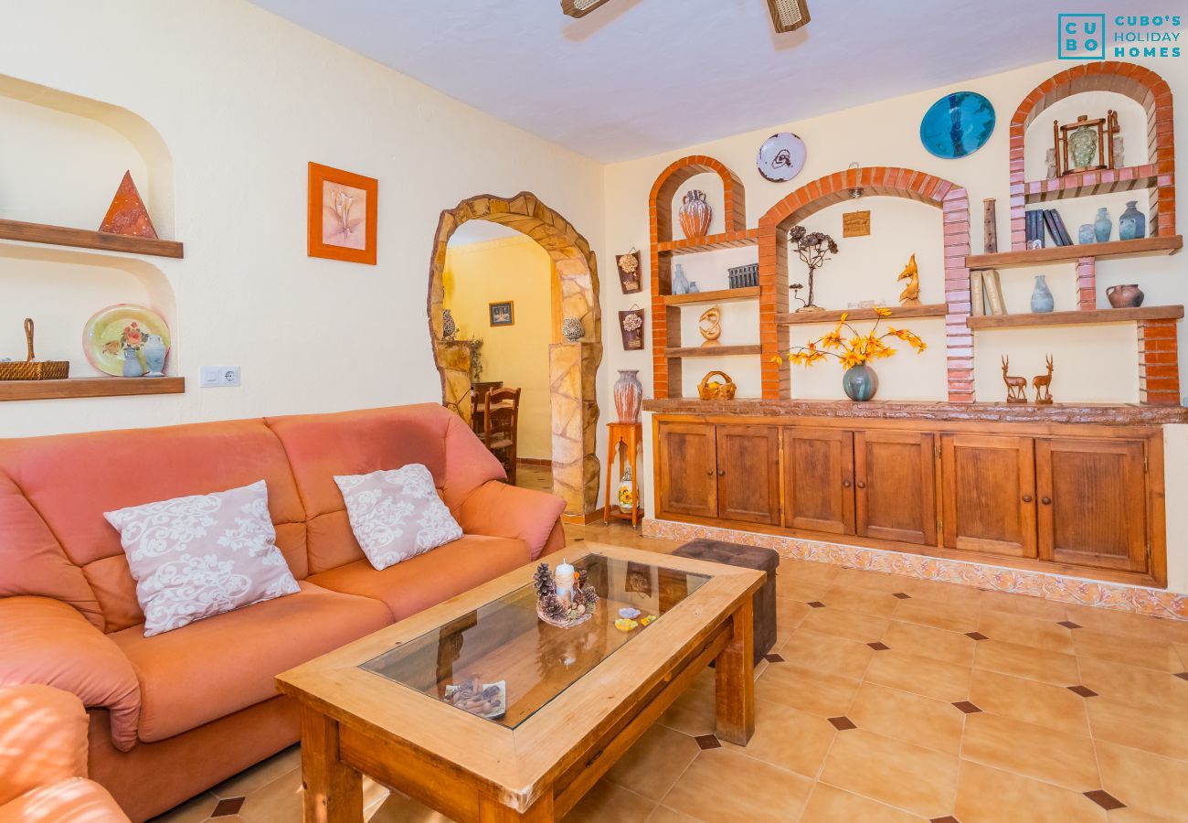 Salón con chimenea de esta Finca en Alhaurín de la Torre