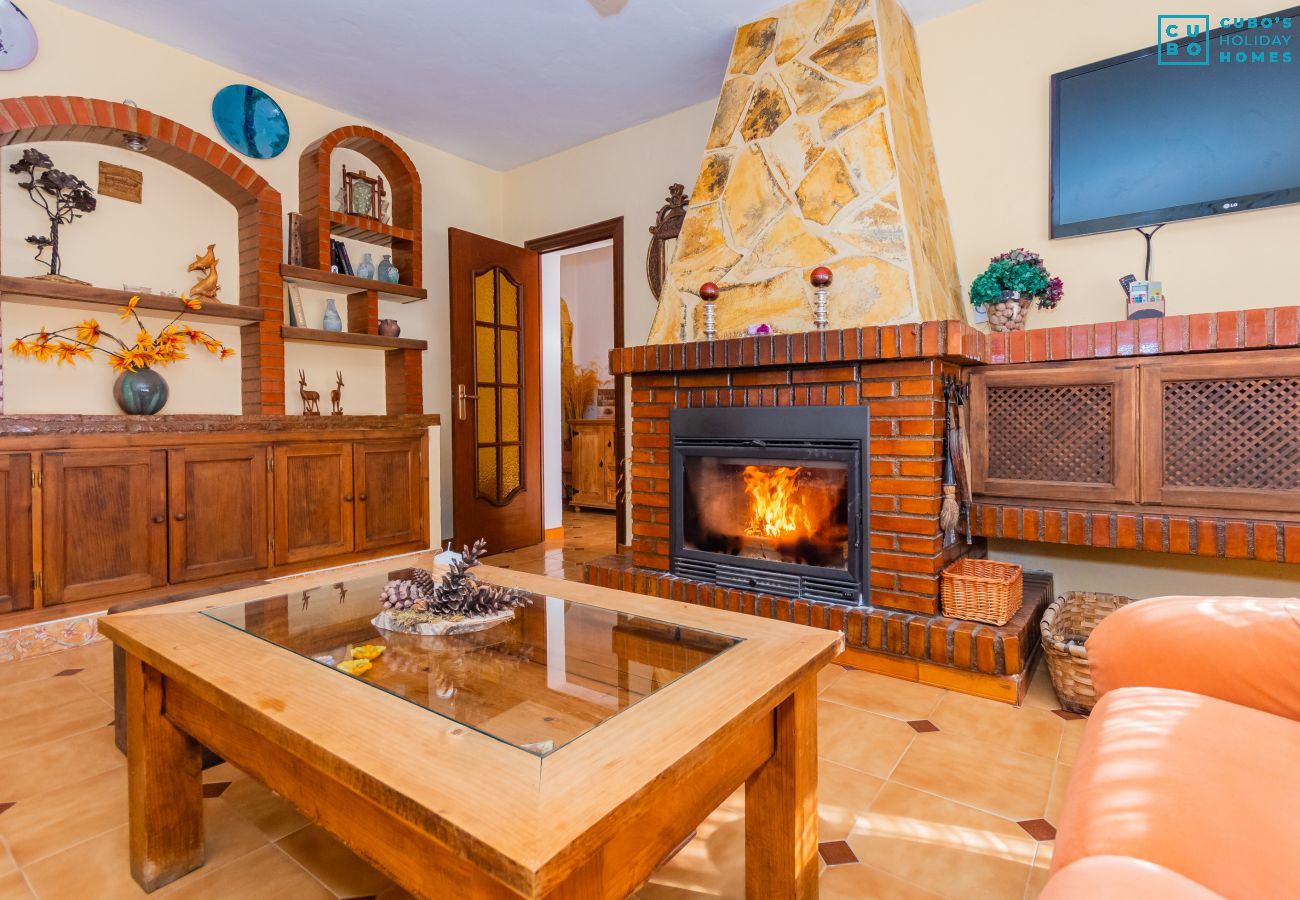 Salón con chimenea de esta Finca en Alhaurín de la Torre