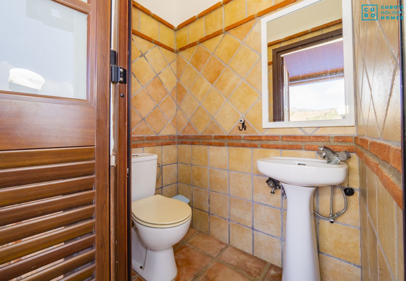 Bathroom of this rural house in slate