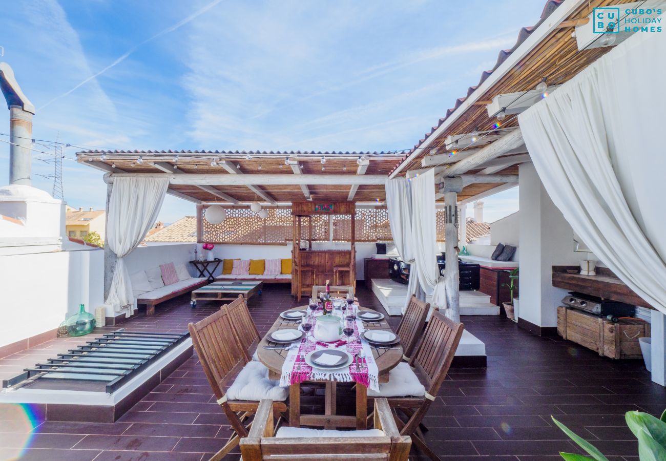 Family space on the terrace of the accommodation.
