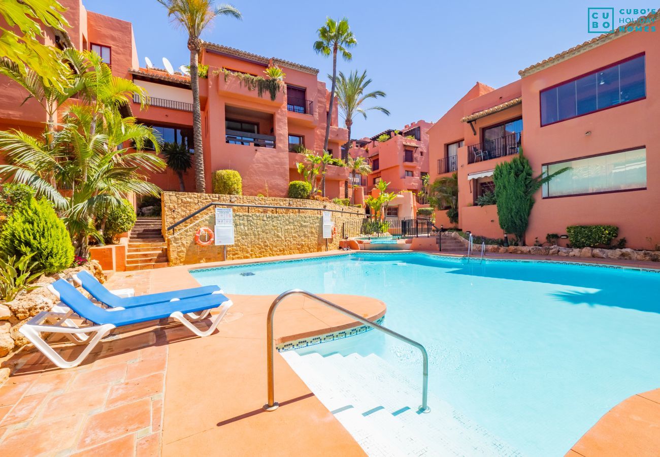 Communal pool of the apartment near the beach with parking included