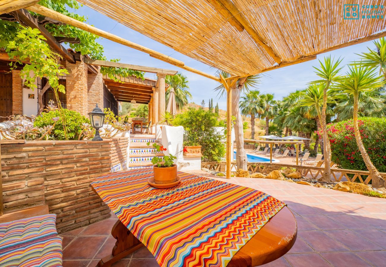 View of the terrace overlooking the pool of the accommodation