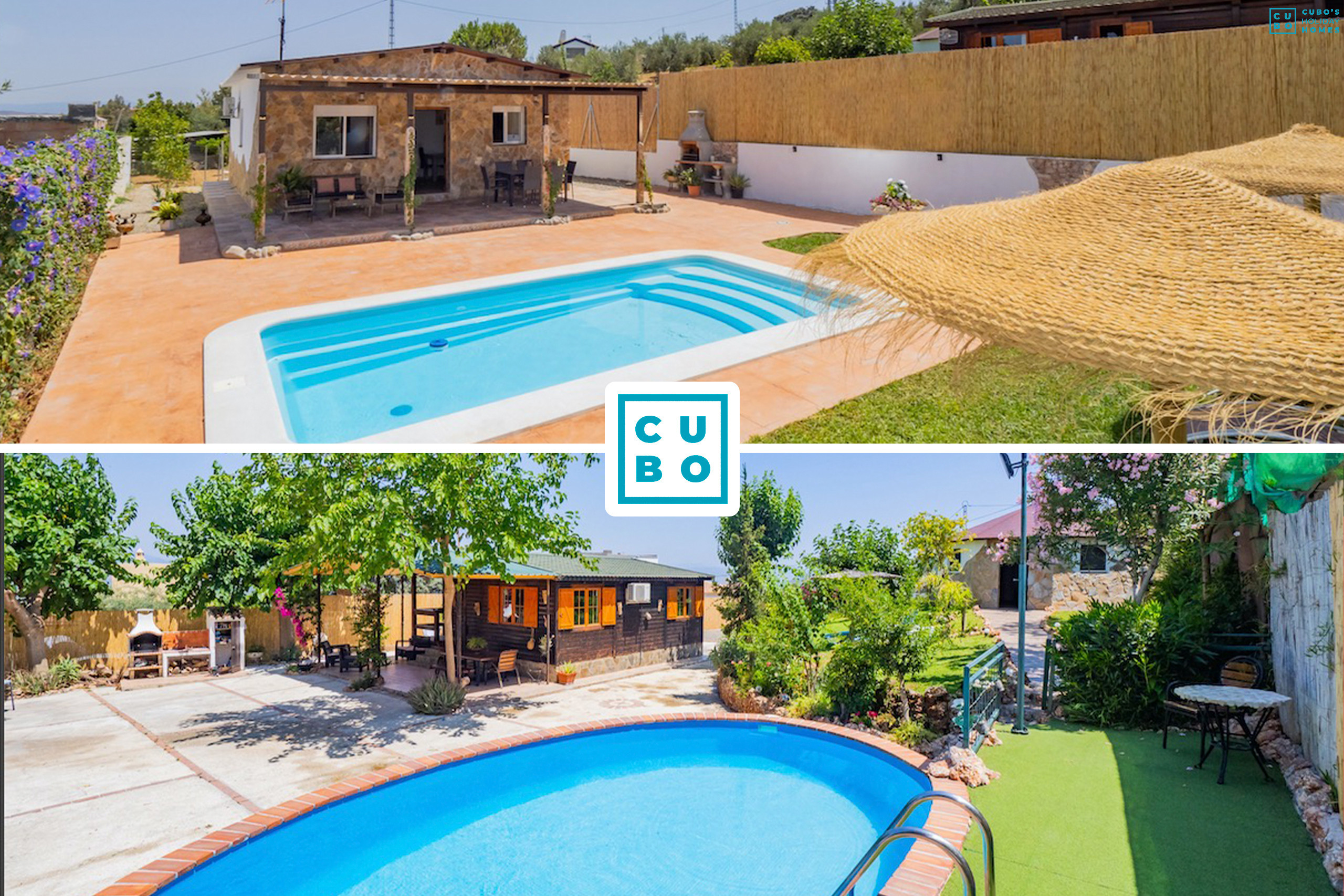 Deux maisons rurales indépendantes avec piscine privée, chacune pouvant accueillir 12 personnes.
